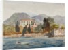 Rowing barge with the Borbone flag approaching a large house on the Neapolitan coast, with additions by Prince Gaetano Maria Federico di Borbone by Giacinto Gigante