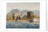 Rowing barge with the Borbone flag approaching a large house on the Neapolitan coast, with additions by Prince Gaetano Maria Federico di Borbone by Giacinto Gigante