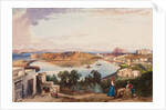 Ischia, the caldera just before the entrance to the sea was cut, Royal Palace to the right, with additions by Prince Alfonso Maria di Borbone, 1853 by Giacinto Gigante