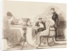 Man standing at a table with three seated women by John Harden