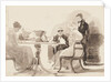 Man standing at a table with three seated women by John Harden