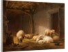 A Sunlit Barn with Ewes, Lambs and Chickens by Eugene Joseph Verboeckhoven
