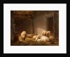 A Sunlit Barn with Ewes, Lambs and Chickens by Eugene Joseph Verboeckhoven