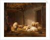 A Sunlit Barn with Ewes, Lambs and Chickens by Eugene Joseph Verboeckhoven