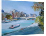 Barge sailing down the river Seine in Paris by Anne Durham