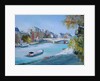 Barge sailing down the river Seine in Paris by Anne Durham