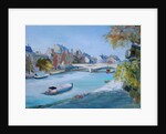 Barge sailing down the river Seine in Paris by Anne Durham
