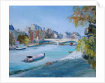Barge sailing down the river Seine in Paris by Anne Durham