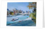 Barge sailing down the river Seine in Paris by Anne Durham