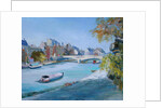 Barge sailing down the river Seine in Paris by Anne Durham