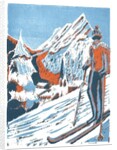 Ski, 2015, linoprint by Charlotte Orr