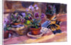 Potting up the pansies, 1996 by Sue Wales