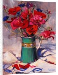 Poppies & cornflowers in green jug, 1994 by Sue Wales