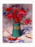 Poppies & cornflowers in green jug, 1994 by Sue Wales