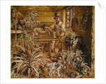 A Gardener in a Potting Shed with Pineapples and Various Vegetables by Alfred William Hunt