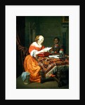 A Woman Reading a Letter with a Negro Page in Attendance, 1670 by Michiel van Musscher