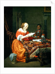 A Woman Reading a Letter with a Negro Page in Attendance, 1670 by Michiel van Musscher