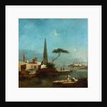 Obelisk beside the entrance to a walled harbour by Francesco Guardi