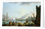The Launch of the Warship at the mouth of a Port, 1781 by Claude Joseph Vernet