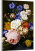 Roses, morning glory, narcissi, aster and other flowers in a basket, with eggs in a nest on a marble ledge, 1744 by Jan van Huysum