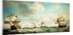 East Indiamen and a smack-rigged Royal Yacht in a breeze off the Downs by Charles Brooking