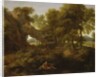 Landscape with a fisherman, a shepherd and other figures by Gaspard Poussin Dughet