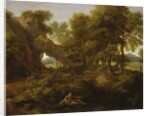 Landscape with a fisherman, a shepherd and other figures by Gaspard Poussin Dughet