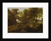 Landscape with a fisherman, a shepherd and other figures by Gaspard Poussin Dughet