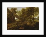 Landscape with a fisherman, a shepherd and other figures by Gaspard Poussin Dughet