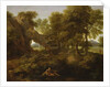 Landscape with a fisherman, a shepherd and other figures by Gaspard Poussin Dughet