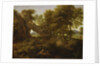 Landscape with a fisherman, a shepherd and other figures by Gaspard Poussin Dughet