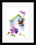 Wren with birdhouse and clematis, 2016 by John Keeling