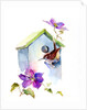 Wren with birdhouse and clematis, 2016 by John Keeling
