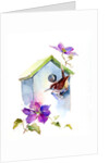 Wren with birdhouse and clematis, 2016 by John Keeling