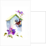Wren with birdhouse and clematis, 2016 by John Keeling