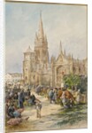 Market scene at Le Folgoet, Brittany by Gustave Fraipont