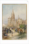 Market scene at Le Folgoet, Brittany by Gustave Fraipont