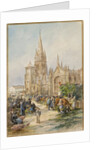Market scene at Le Folgoet, Brittany by Gustave Fraipont