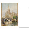 Market scene at Le Folgoet, Brittany by Gustave Fraipont