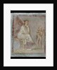 Framed vignette painted in fresco on a green wall: Cupid reveals the contents of a gilded box to a seated woman, 65-75 AD by Roman