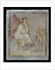 Framed vignette painted in fresco on a green wall: Cupid reveals the contents of a gilded box to a seated woman, 65-75 AD by Roman