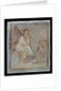 Framed vignette painted in fresco on a green wall: Cupid reveals the contents of a gilded box to a seated woman, 65-75 AD by Roman
