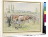 Compositional study of a milking scene at Eragny-sur-Epte by Camille Pissarro