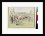 Compositional study of a milking scene at Eragny-sur-Epte by Camille Pissarro