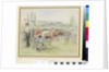 Compositional study of a milking scene at Eragny-sur-Epte by Camille Pissarro