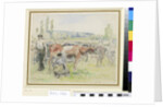 Compositional study of a milking scene at Eragny-sur-Epte by Camille Pissarro