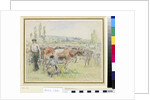 Compositional study of a milking scene at Eragny-sur-Epte by Camille Pissarro