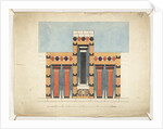 Painting re-imagining the Central Tri-partite Shrine in the Central Court of the Palace of Minos at Knossos, 1900-30 by Theodore Fyfe