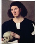 Portrait of a Young Man with a Skull, 17th century oil on canvas) by Bernardino Licinio