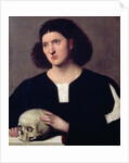 Portrait of a Young Man with a Skull, 17th century oil on canvas) by Bernardino Licinio